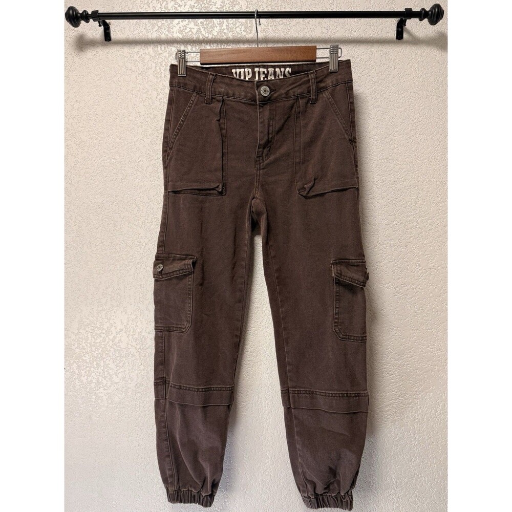V.I.P. Women Cargo Jogger Pants Brown Utility Stretch Twill Size 5/27